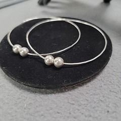 Bracelet Bangles Pair 925 Sterling Silver 6″ Sliding Ball Beads Handcrafted