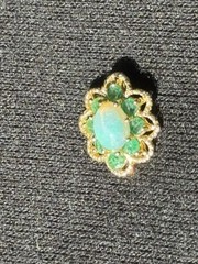Vintage 14K Solid Gold Precious Gemstone Flower Pendant Emerald Ethiopian Opal