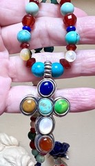 LOVELY Artisan Sterling Silver Turquoise, Lapis, Carnelian, Etc. Cross Necklace