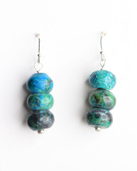 Chrysocolla Azurite Earrings Blue 8 x 10mm Gemstone .925 Sterling Silver 1 1/4″