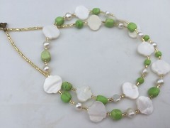 Handmade Necklace of Green Chalk Turquoise, Freshwater Pearl and MOP Shell Beads