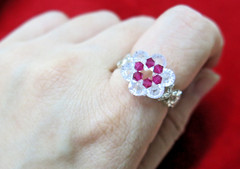 Swarovski Elements Pink white Crystal Beads Flower Ring – Handmade Sparkle sz 8