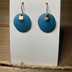 Blue Sea Glass Earrings 18mm Matte Gold French Hook