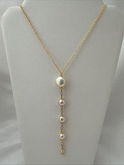 Gold Plate 4 Graduating Faux Pearls 24″ Necklace 5″ Dangle #8