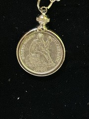 US, Seated Liberty￼Dime, 1883 Pendant Necklace w/18 Inch Silver Plate Chain ￼