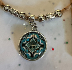 Portuguese Cork Necklace with Tile Design Pendant w Accent Beads 16 Inches Portu