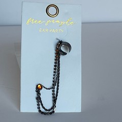 Free People Party Party Ear Chain Cuff Gunmetal Amber