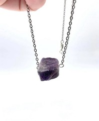 Artisan Handmade Amethyst In The Rough Necklace -Stainless Steel Chain – 17 Inch