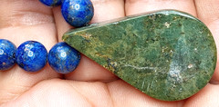 Serpentine Stone hand braided adjustable Necklace with Lapis Lazuli beads.