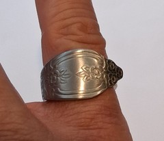 Handmade Brushed Stainless Steel Spoon Ring Floral Deco Design Size 10