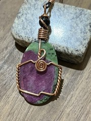Ruby Fushite Gemstone Necklace, Ruby Fuchsite Copper Artistic Wire Wrap