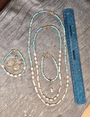 Freshwater Pearls w/gold Findings, & Turquoise Necklace w/bracelets & Earrings