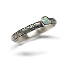 4mm Simulated Opal Ring Symmetrical Flower 925 Sterling Silver