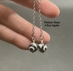Tibetan Style DZI 3 Eye Agate Genuine Stone Handmade Earrings