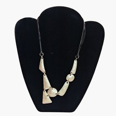 Geometric Hammered Silver Tone Necklace Black Handcrafted Artisan