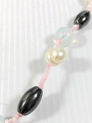 Artisan Silver Tone Gray Glass Bead Ivory Color Pearl Pink Necklace 20 inches