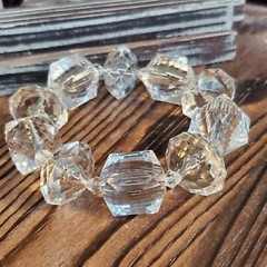 Clear Faceted Lucite Beads Chunky Handcrafted Stretch Bracelet
