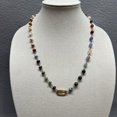 Wire Wrapped Multi Gemstone Necklace 14k Rose Gold Filled with Carabiner Clasp
