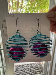 Hand Crafted Wire Sphere Earrings by a Local Artist w/ Pink Bells