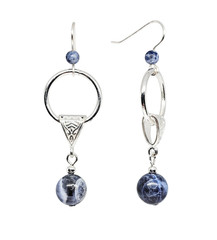 Handmade Blue Sodalite Gemstone Beaded Silver Hoops Boho Dangle Earrings