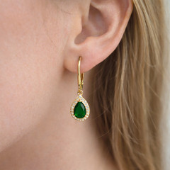 Lab Made Emerald Earrings 18k Gold Vermeil , May Birthstone