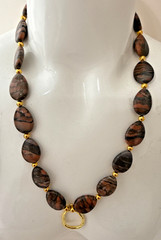 Gold & Red/Brown 3/4″ x 1″ Pear Shaped Jasper 23″ Beaded Necklace/Earring Set