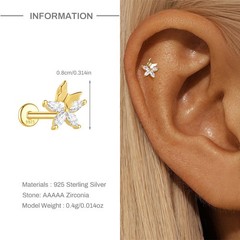 Gold Nap Earrings 925 Sterling Silver Flat Back Daith Conch Piercing Earrings