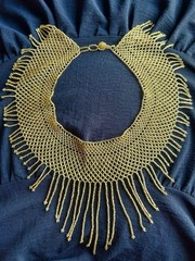 Champagne Gold Seed Bead Intricate Woven Mexican Fringe Bib Necklace Choker