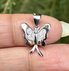 925 Sterling Silver BUTTERFLY Charm Pendant Cz Small Minimal Jewelry 1.61 g