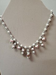 Artisan Glass Drop Beaded Necklace| White, Pink, Silver Color Faux Pearl Beaded