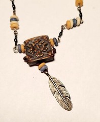 Handmade Wooden & Feather Necklace – Bohemian Native-Inspired Design!