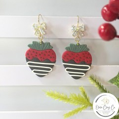Olalaclayco Handmade Red Chocolate Covered Strawberry Polymer Clay Earrings, $22