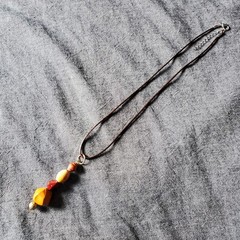 Handmade Orange Beaded Pendant Upcycled Necklace, 18 Inch Brown Cord