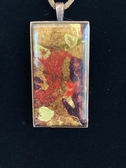 Murano Glass Pendant Red, Purple & Gold On Leather Cord, 925 Tips, Italy