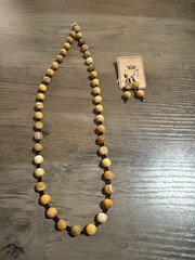 22 Inch Handmade Necklace Earrings Set Bumblebee Agate Black Seed Beads New NWOT