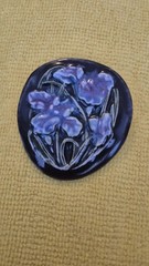Vintage Marsha Signed Studio Art Pottery Brooch – Glazed Ceramic Iris Flower Pin