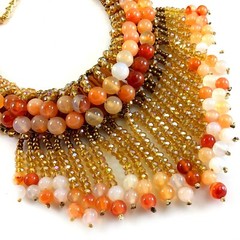Gorgeous! Red Carnelian, Crystal & Seed Bead Necklace w/Gold Tone Clasp 16-19″