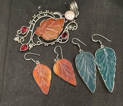 Artisan Handmade Silver Tone Dangle Leaf Earrings & Pendant Jewelry Lot Fall SEE