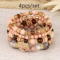 6 Sets Boho Multilayer Bead Bracelet Stackable 4Pcs/Set Heart Charm Wholesale