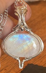 Rainbow Moonstone ~ Handmade 925 Sterling Silver wire wrapped pendant 9n