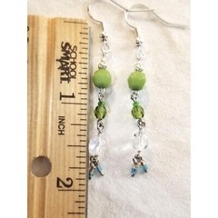 Handmade Dangle Drop Earrings Green Blue Pink Glass Beads .925 Hooks Set 2