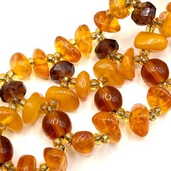 Vintage 90s Handmade Genuine Amber Beads Woven Lattice Collar Choker Necklace