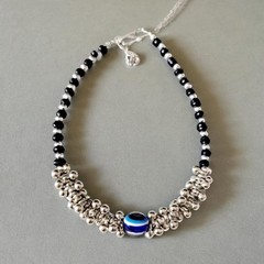 Handmade Black/ Silver Beaded Anklet With Evil Eye Great For Summer Bohemian