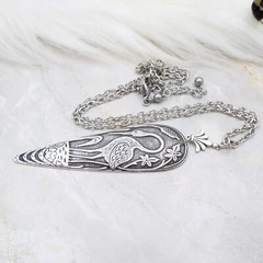 Antique Silver Plated Heron Crane Pendant Necklace, Art Nouveau Bird Lover Gift