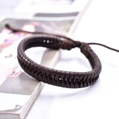 Adjustable Genuine Leather Bracelet Minimalist Hand-woven Wax Cord Men Women