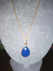 Blue Chalcedony Face Pear Pendant Necklace (18″ ) in Goldtone 10.00 ctw