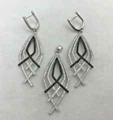 Sterling Silver .925 Black and Clear CZ 1″ x 2 1/2″ Earring Pendant Set