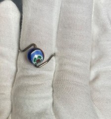 Sterling Silver Millefiori Glass Bead Ring Wire Band Red Blue Bead Size 6.5