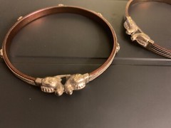 2 Handmade 7” Sterling Silver & Copper Bracelet, Thread /head Pure Silver