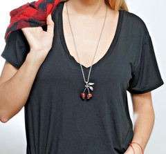 Red Cherry Skulls Pendant Necklace Couple Skull Stainless Steel Jewelry Controse